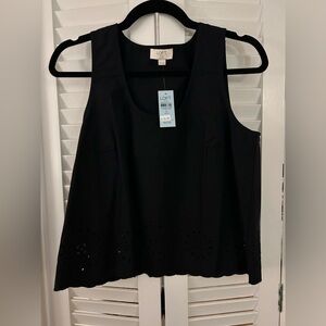 LOFT Black Eyelet Hem Tank Top NWT